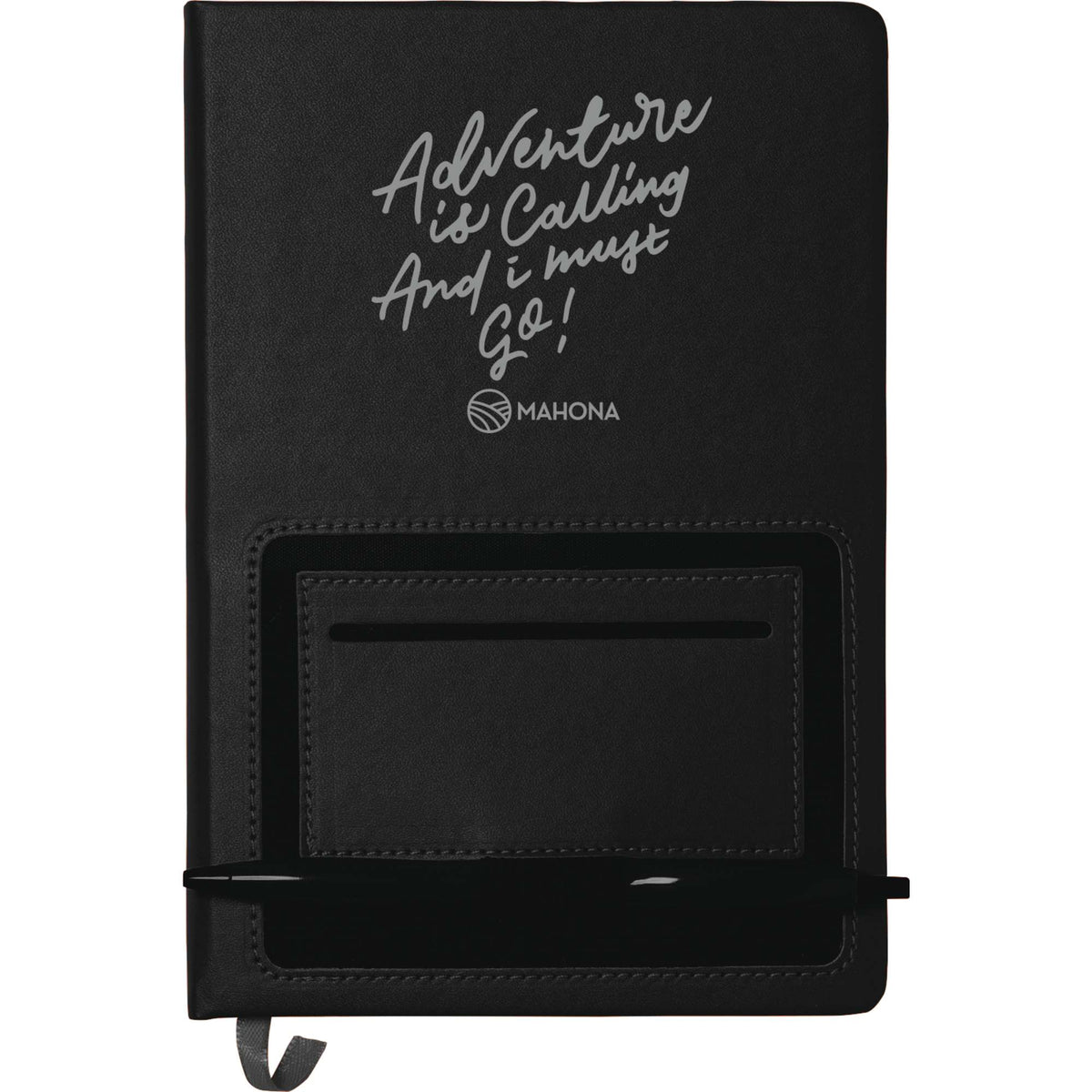 Moda Hardbound Notebook with Phone Pocket, 6 x 8 Inches Debossing - Black - Front