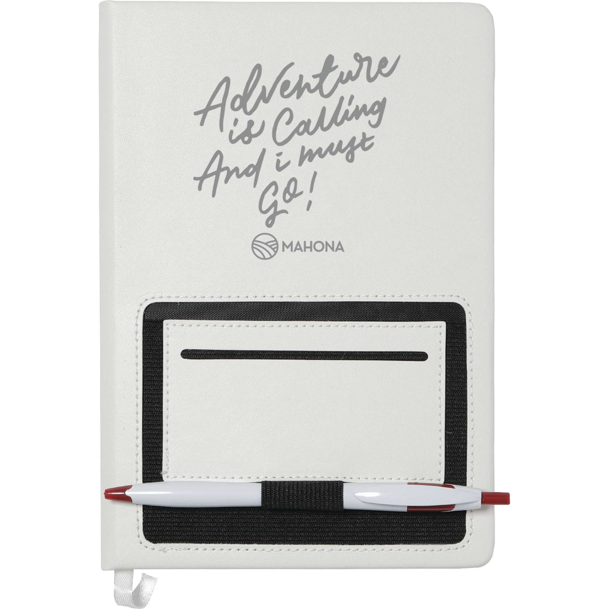 Moda Hardbound Notebook with Phone Pocket, 6 x 8 Inches Debossing - White - Front