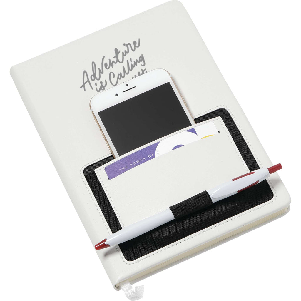 Moda Hardbound Notebook with Phone Pocket, 6 x 8 Inches - White - Photo
