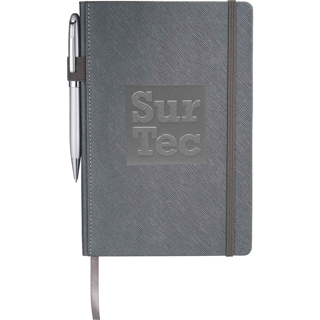 Modena Textured Hardcover Journal, 5.5 x 8.5 Inches Debossing - Gunmetal - Front