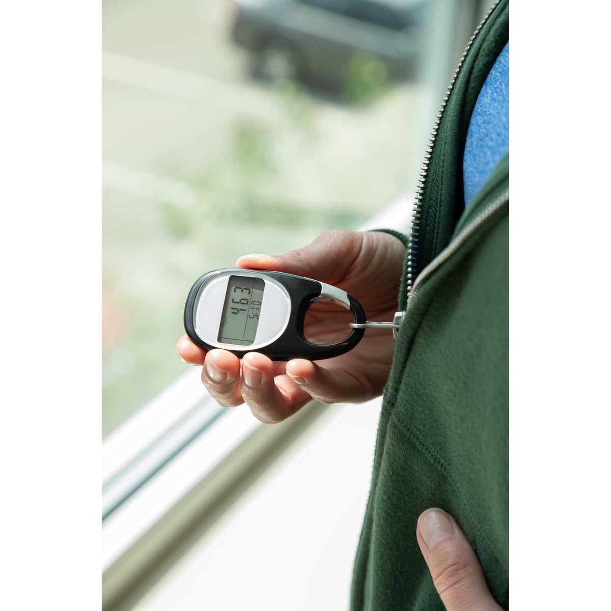 Modern Pedometer with Clock in a Gift Box Full Color - Black - On Model 3