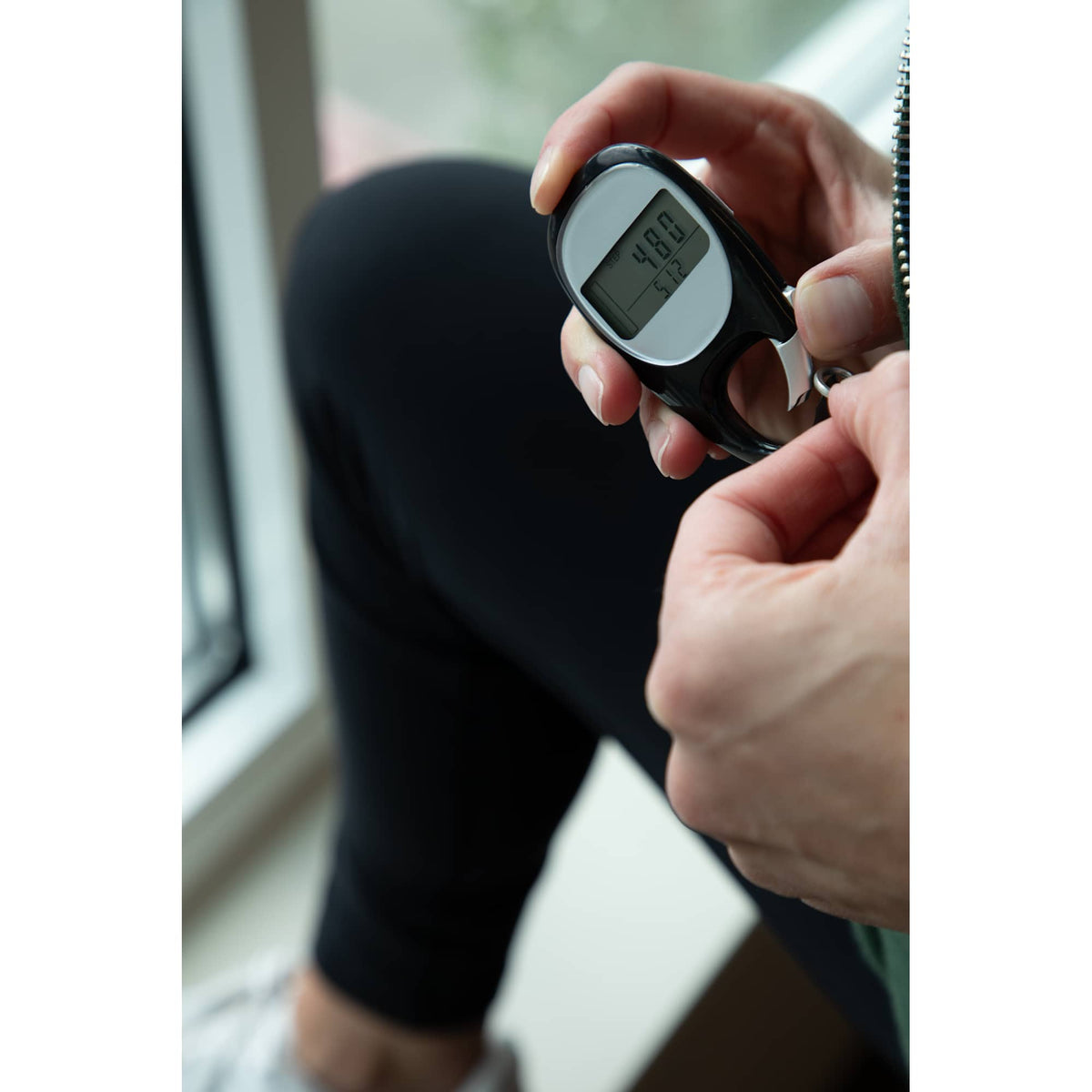 Modern Pedometer with Clock in a Gift Box Full Color - Black - On Model