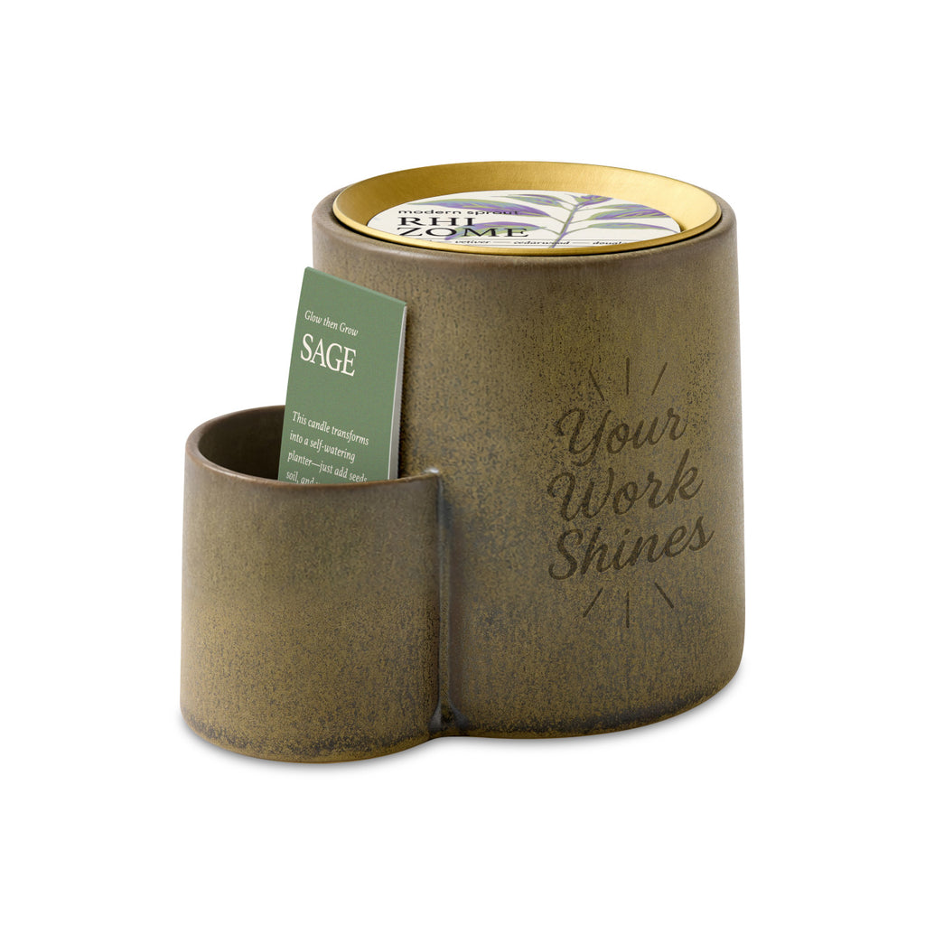 Modern Sprout Ember Earth Soy Candle and Planter Laser Engraving - Warm Grey/ Rhizome - View 1