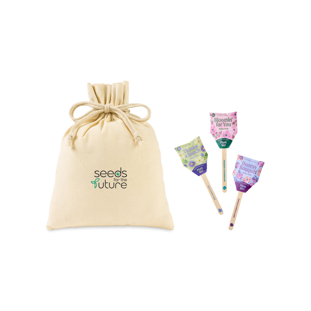 Modern Sprout Flower Seed Pop Trio in a Cotton Pouch Transfer - Natural - View 1