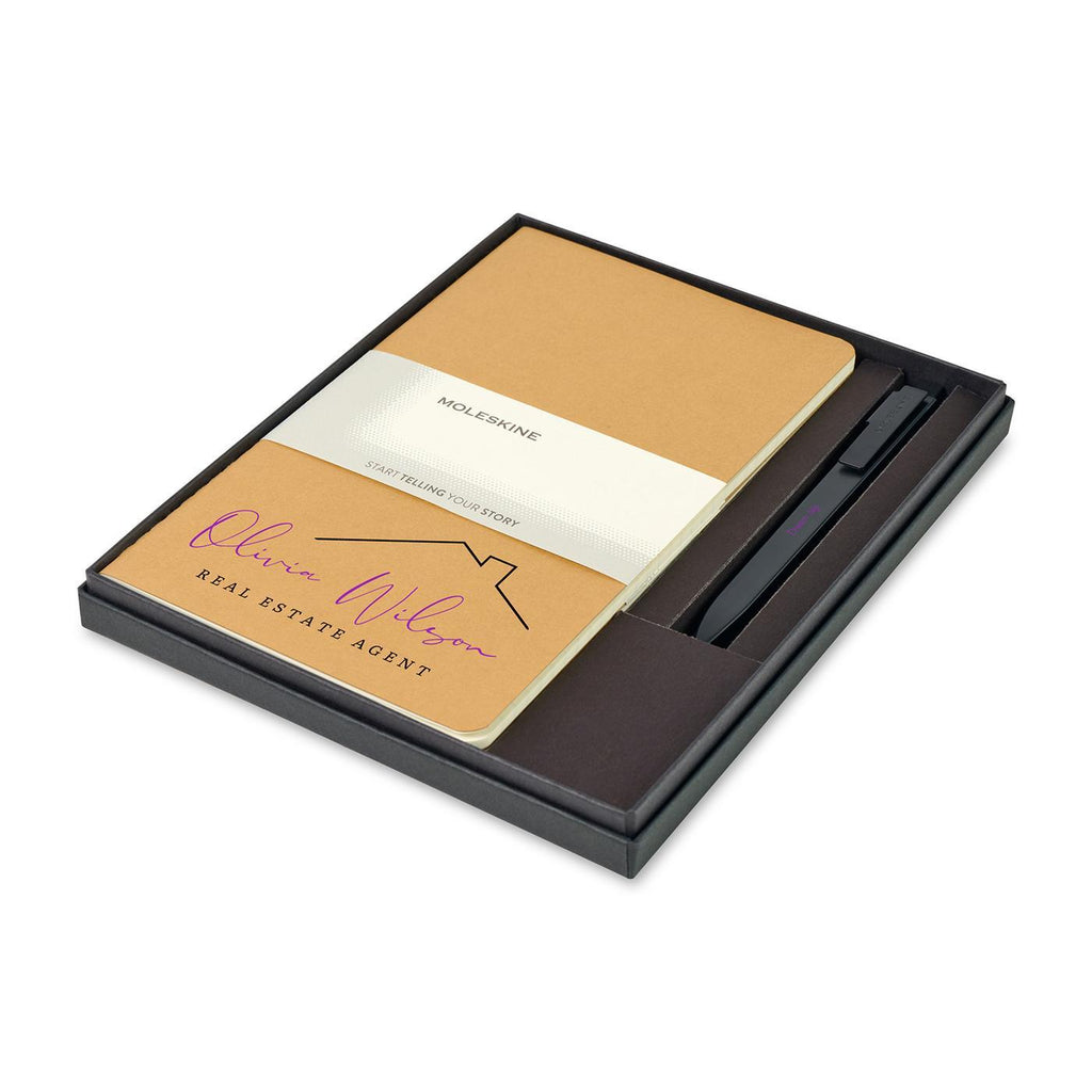 Moleskine Cahier Journals and GO Pen Gift Set, Large Debossing - Kraft - View 1