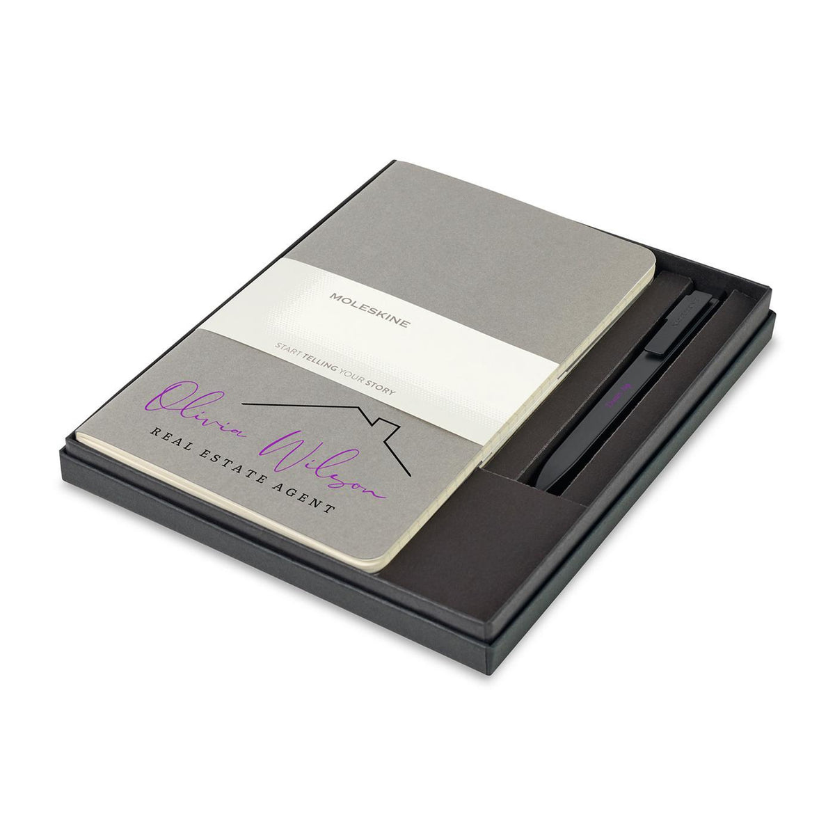 Moleskine Cahier Journals and GO Pen Gift Set, Large Debossing - Pebble Grey - View 1