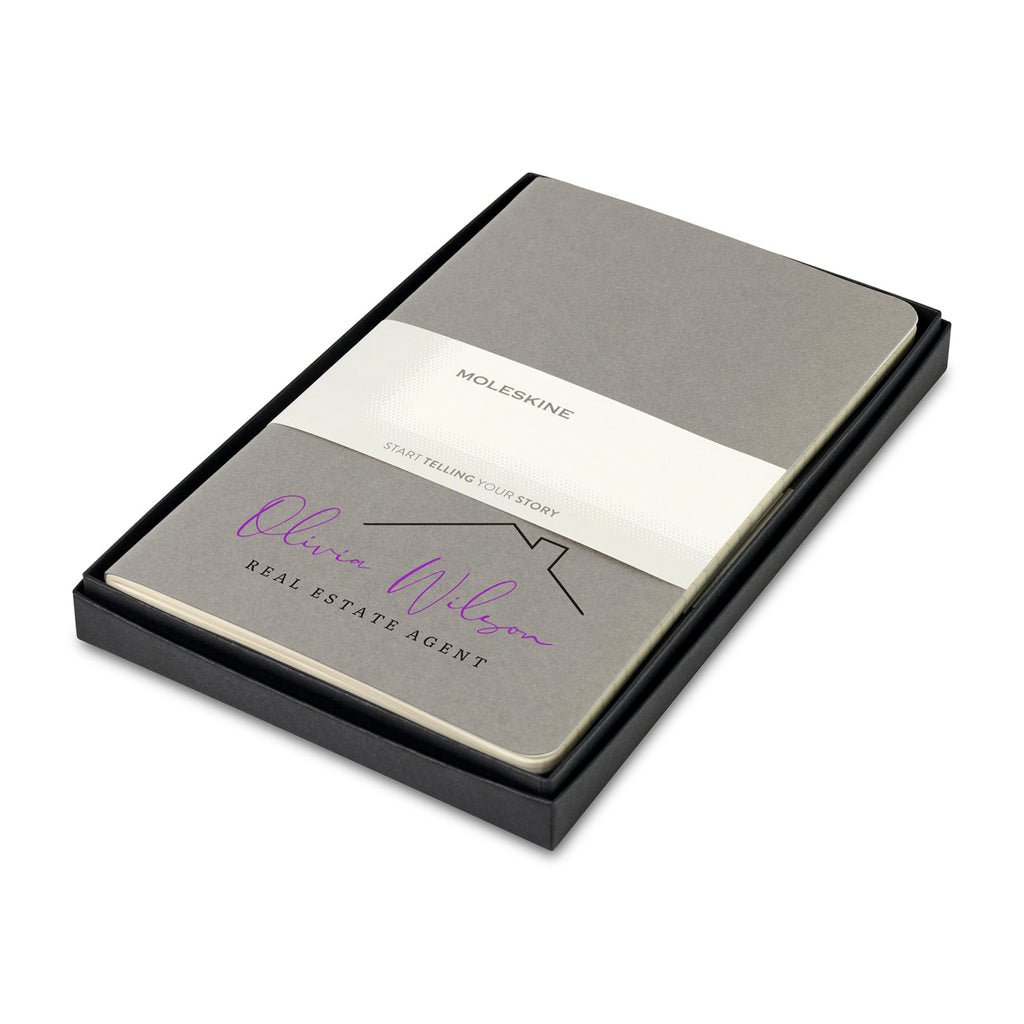 Moleskine Cahier Journals in a Gift Box, Large Debossing - Pebble Grey - View 1