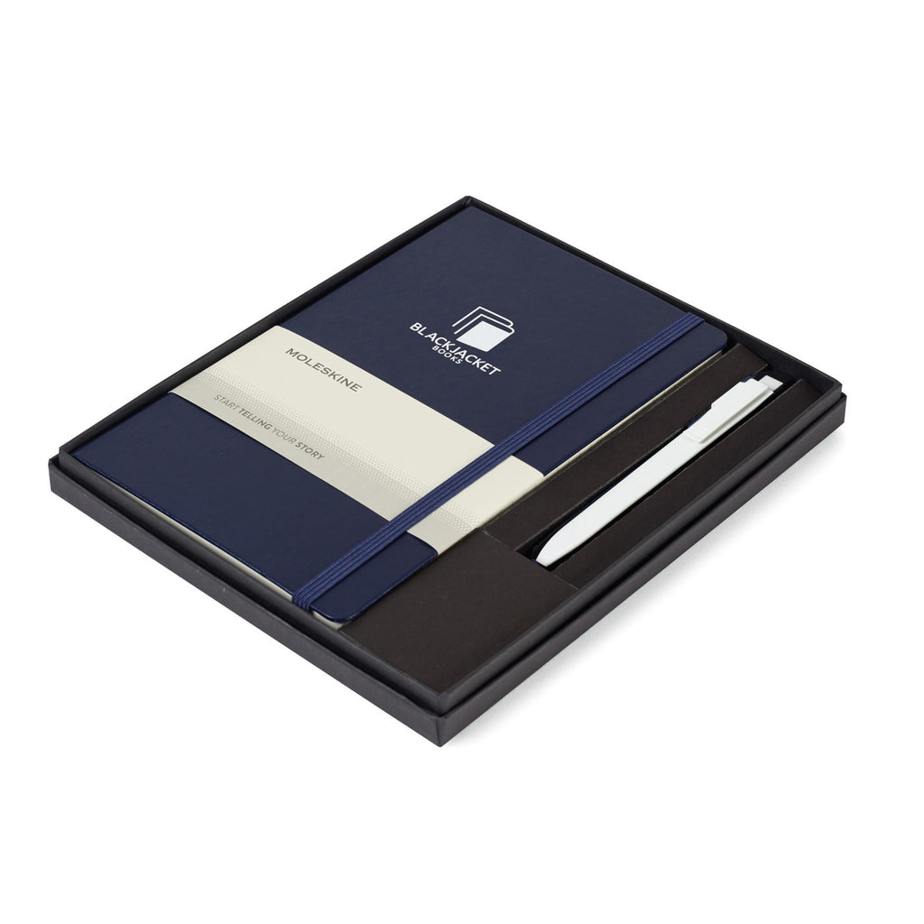 Moleskine Notebook and GO Pen Gift Set, Large Laser Engraving - Navy Blue/White - View 1