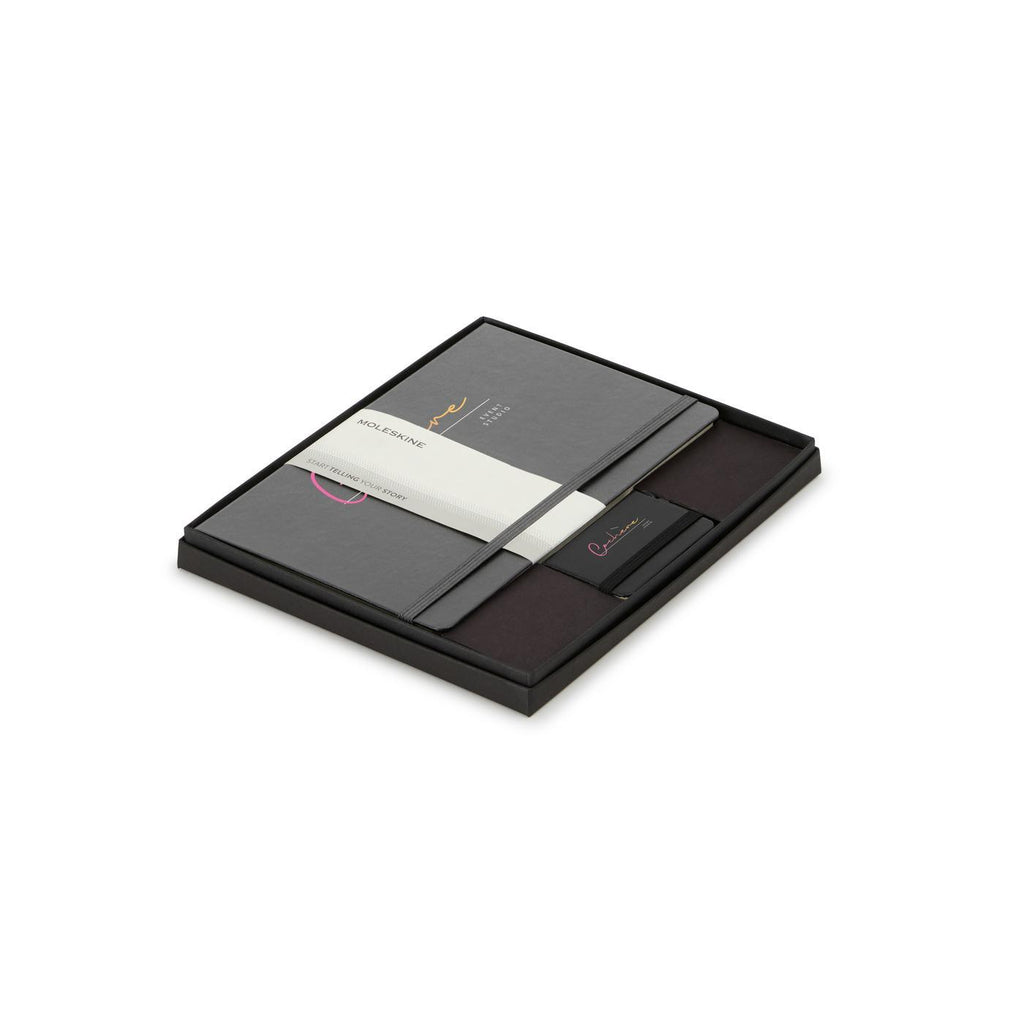Moleskine Notebook and Mini Notebook Charm Gift Set, Large Debossing - Slate Grey/Black - View 1