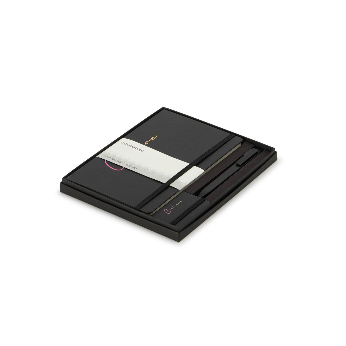 Moleskine Notebook, GO Pen and Mini Charm Gift Set, Large Debossing - Black - View 1