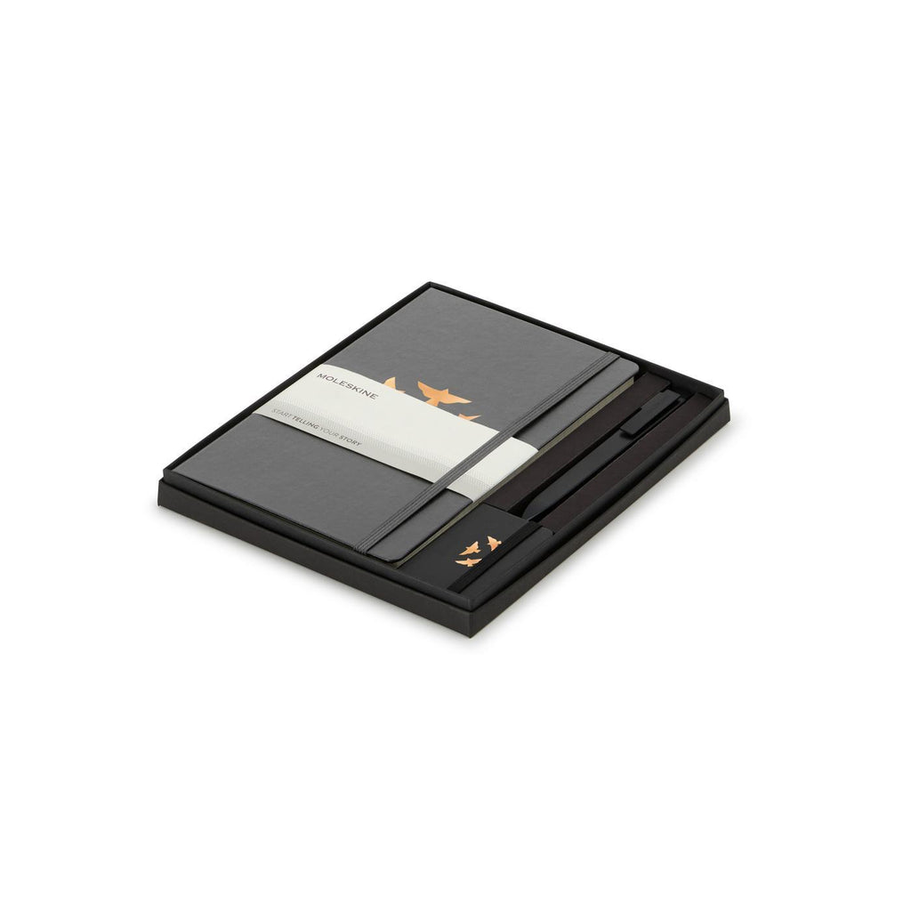 Moleskine Notebook, GO Pen and Mini Charm Gift Set, Large Debossing - Slate Grey/Black - View 1