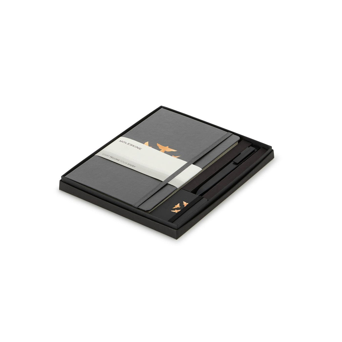 Moleskine Notebook, GO Pen and Mini Charm Gift Set, Large - Slate Grey/Black - View 1