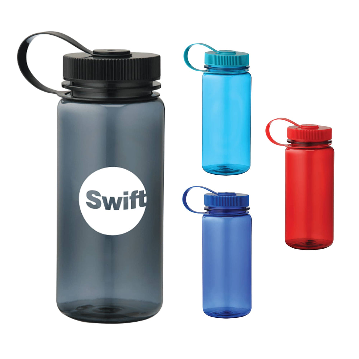 Montego Sports Bottle with Tethered Lid, 21 oz - Transparent Black - Front Group