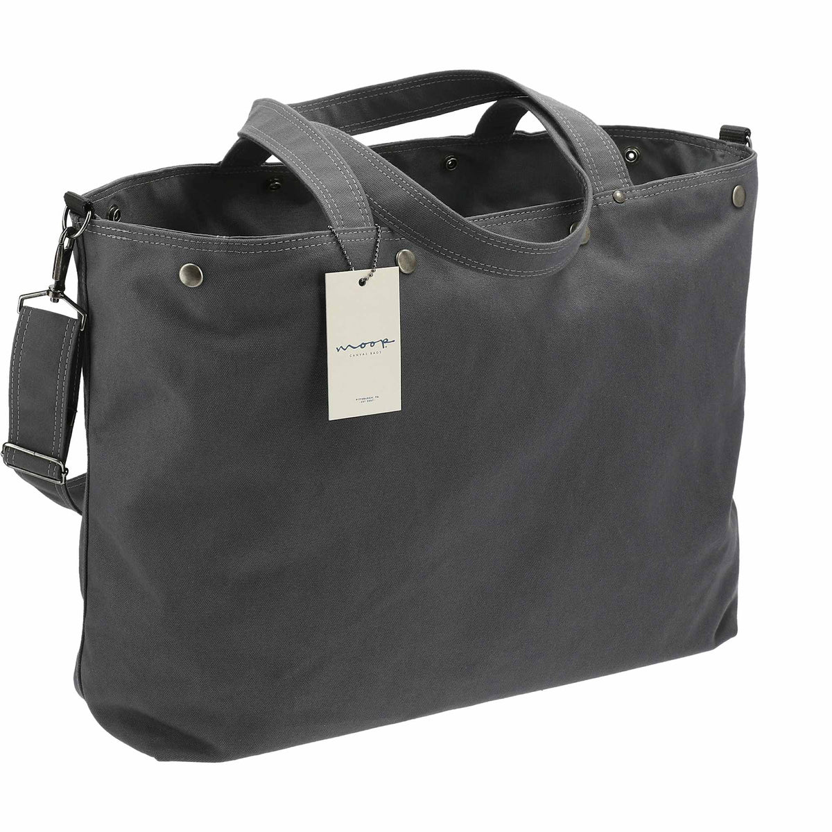 Moop Porter Canvas Tote with Crossbody Strap Embroidery - Gray - Right Angle 5