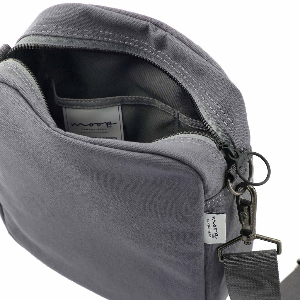 Moop Wayfinder Waxed Canvas Crossbody Bag Transfer - Navy - Left Angle 2