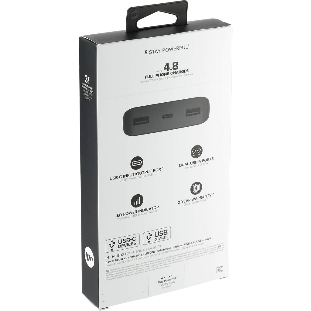 Mophie Power Boost Three-Port Power Bank, 20,000 mAh Full Color - Black - Left Angle 2