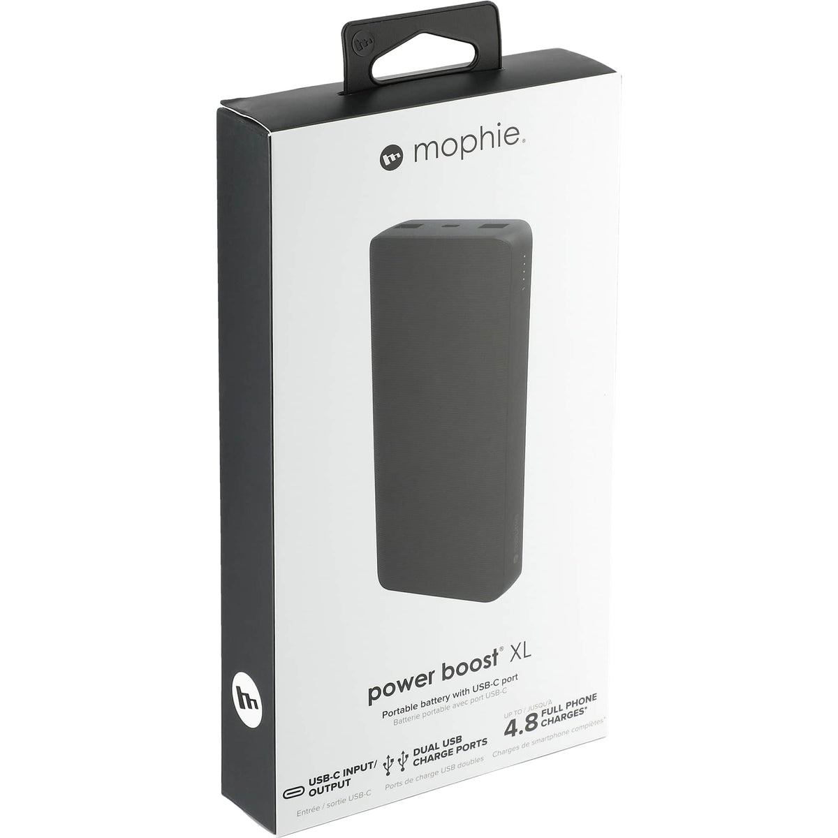Mophie Power Boost Three-Port Power Bank, 20,000 mAh Full Color - Black - Right Angle 2
