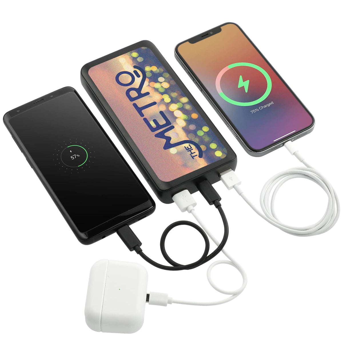 Mophie Power Boost Three-Port Power Bank, 20,000 mAh Full Color - Black - Right Angle