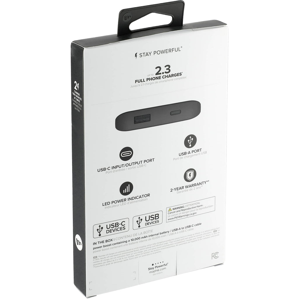 Mophie Power Boost Two-Port Power Bank, 10,000 mAh Full Color - Black - Left Angle 2