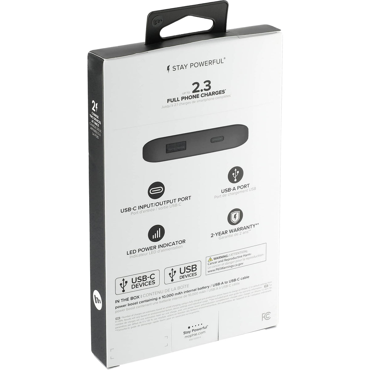 Mophie Power Boost Two-Port Power Bank, 10,000 mAh Full Color - Black - Left Angle 2