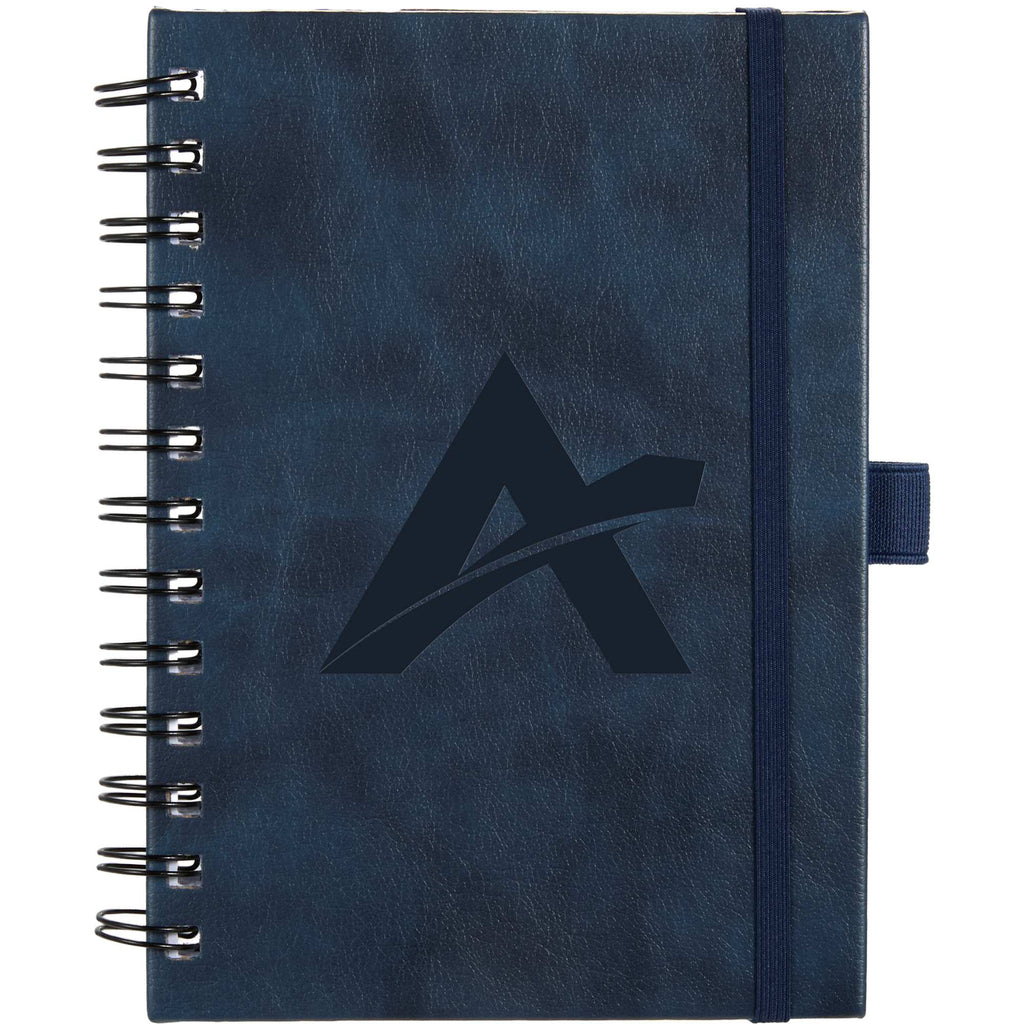 Morano Marbled Spiral Journal, 5 x 7 Inches Debossing - Navy - Front