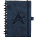 Morano Marbled Spiral Journal, 5 x 7 Inches Debossing - Navy - Front