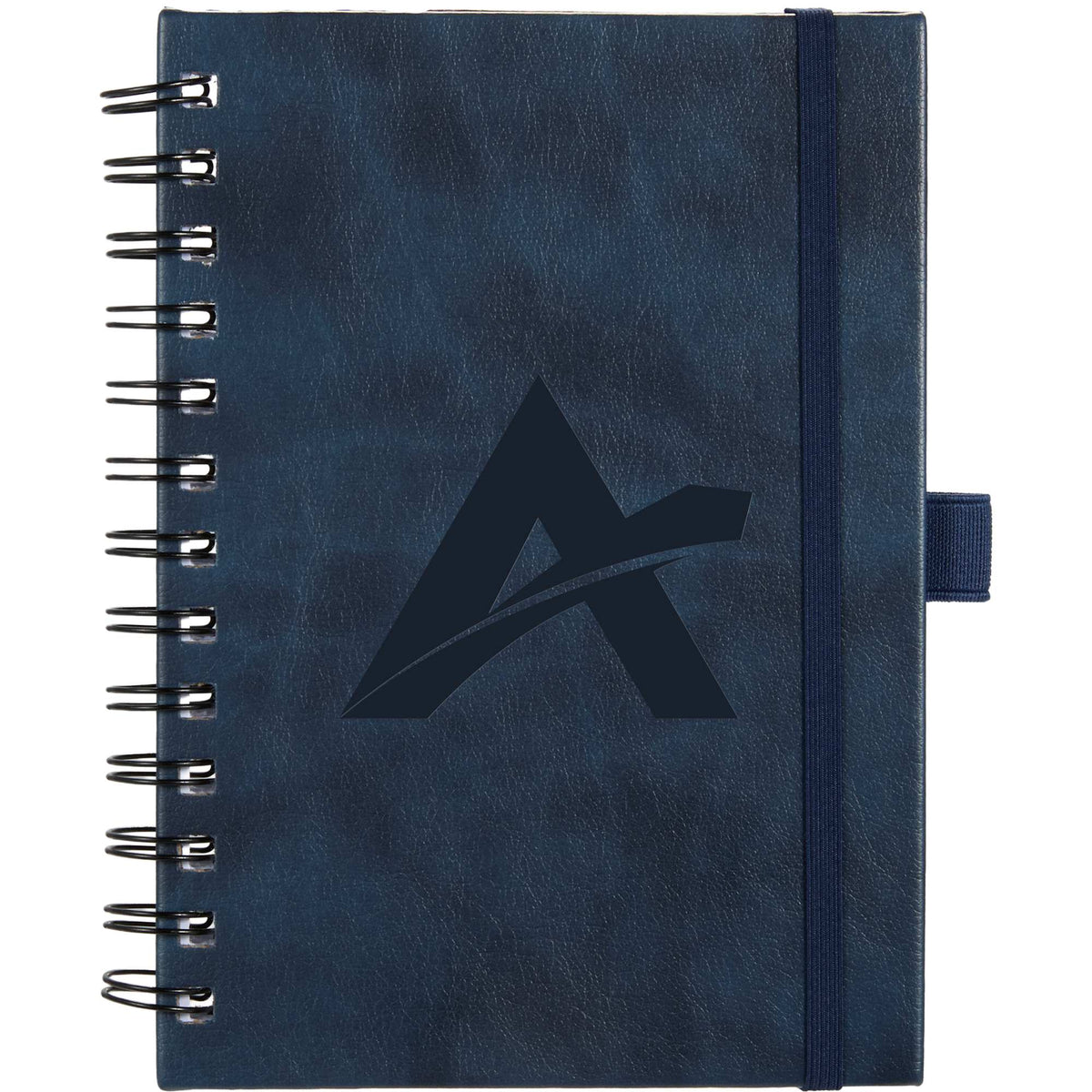 Morano Marbled Spiral Journal, 5 x 7 Inches Debossing - Navy - Front