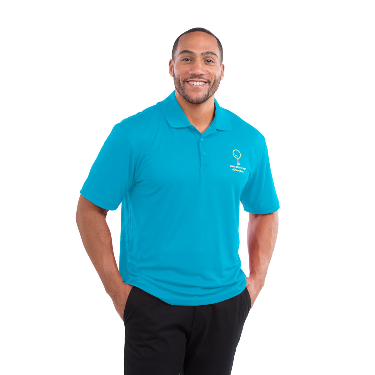 Moreno Double Pique Performance Polo for Men Debossing - Chill - Front On Model
