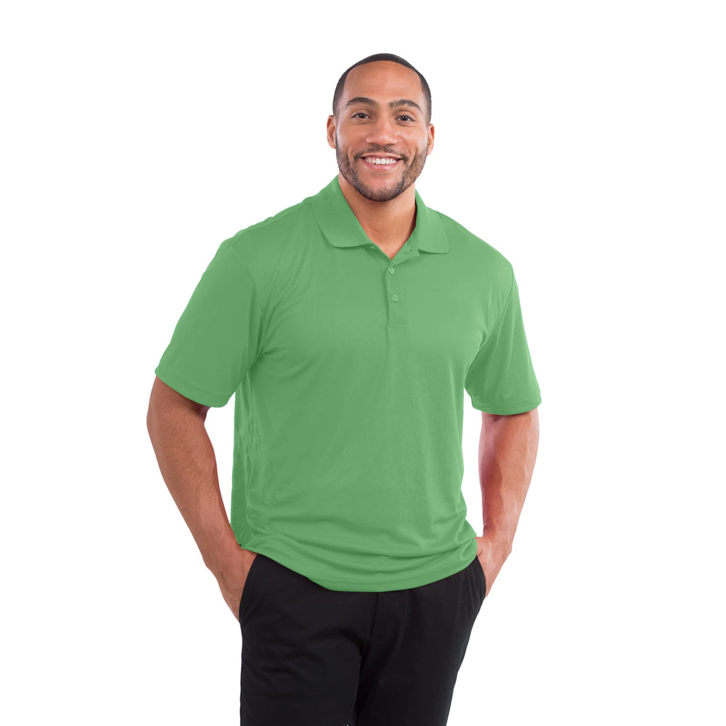 Moreno Double Pique Performance Polo for Men Debossing - Green Tea - Front On Model