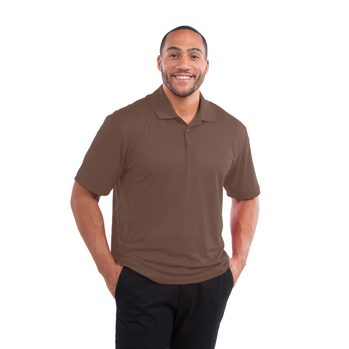 Moreno Double Pique Performance Polo for Men Debossing - Mocha - Front On Model