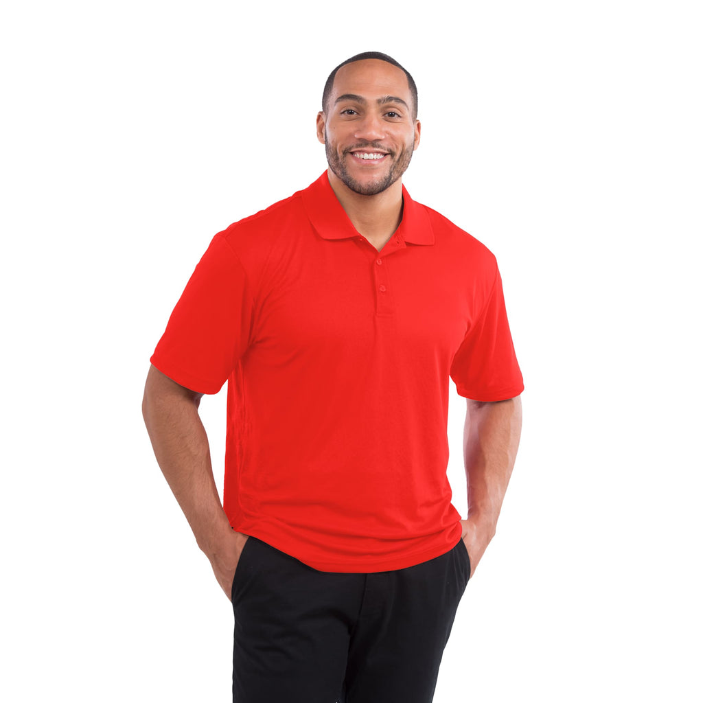 Moreno Double Pique Performance Polo for Men Debossing - Red - Front On Model 2