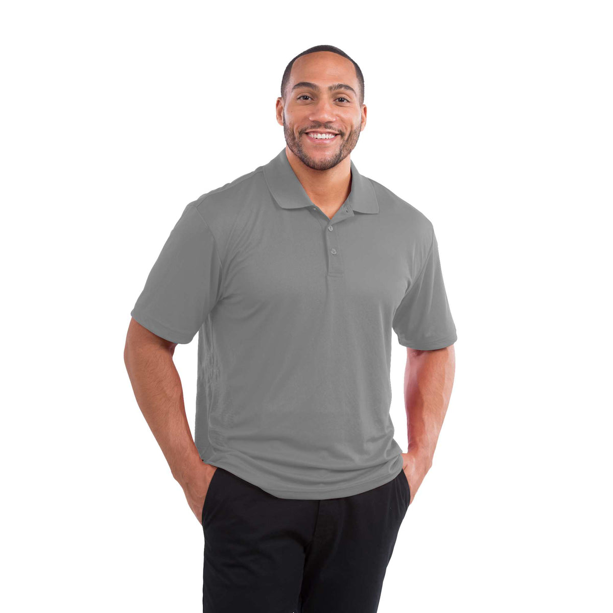 Moreno Double Pique Performance Polo for Men Transfer - Steel Grey - Front On Model