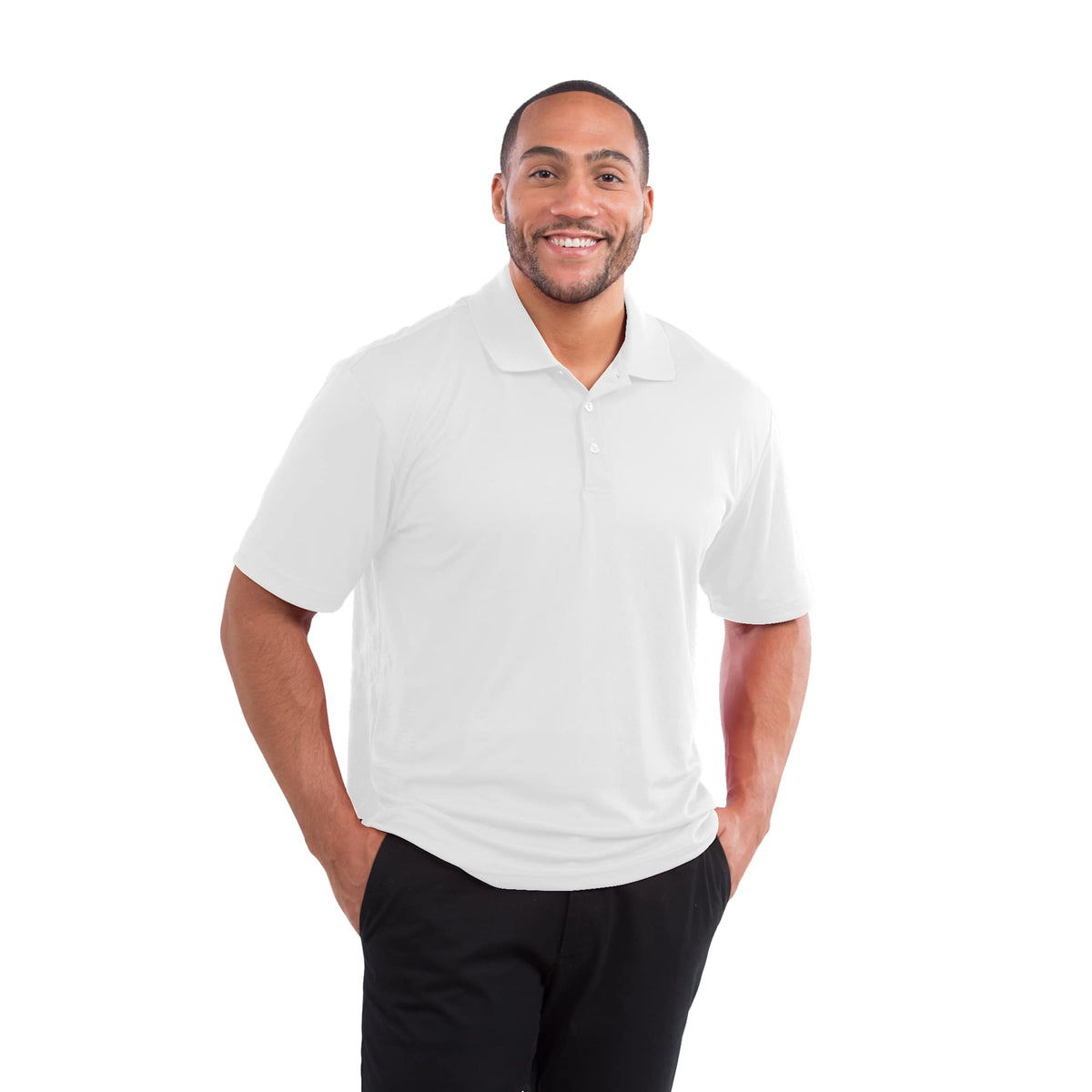 Moreno Double Pique Performance Polo for Men Transfer - White - Front On Model