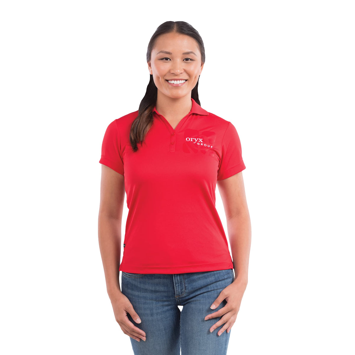 Moreno Double Pique Performance Polo for Women Transfer - Red - Front Flat