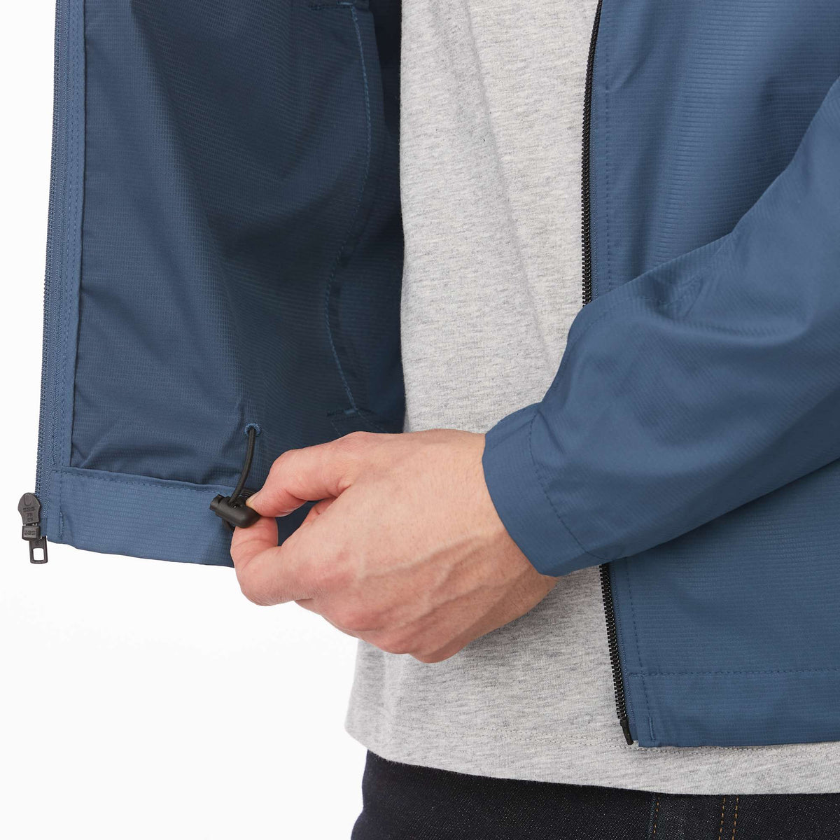 Morgan Recycled Lightweight Jacket for Men Debossing - Denim - Detail On Model 3