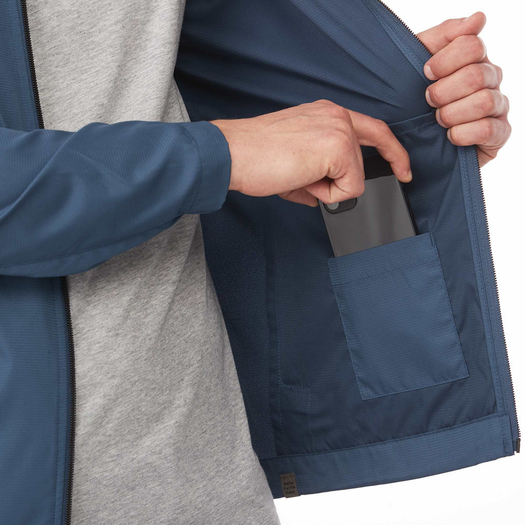 Morgan Recycled Lightweight Jacket for Men Debossing - Denim - Detail On Model