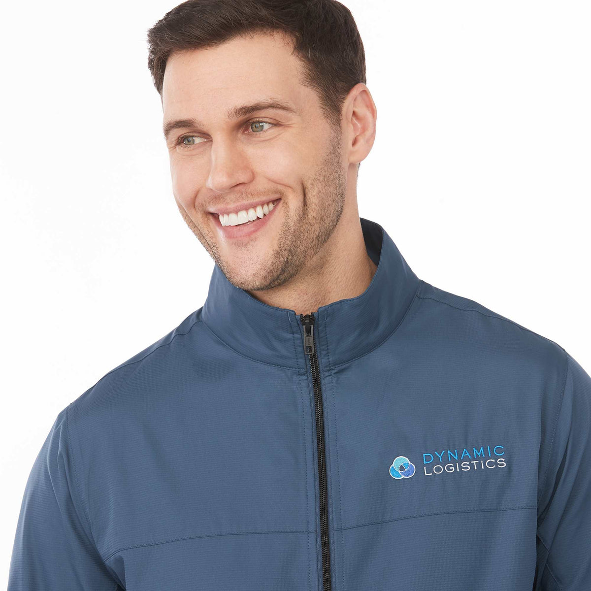 Morgan Recycled Lightweight Jacket for Men Embroidery - Denim - Detail On Model 4