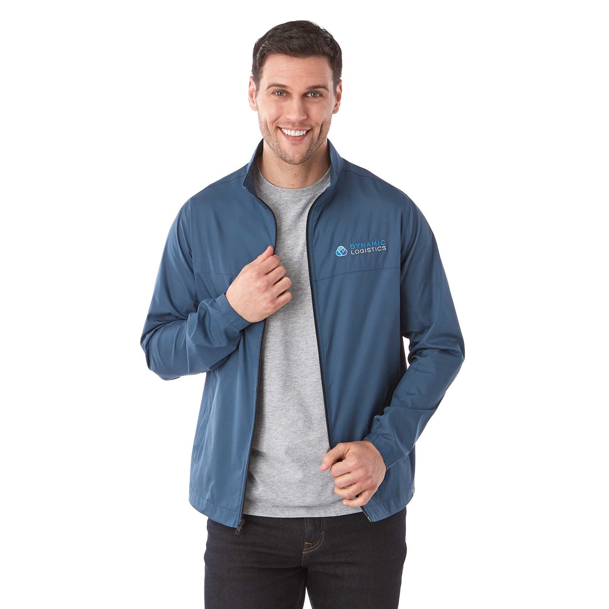 Morgan Recycled Lightweight Jacket for Men Transfer - Denim - Front On Model