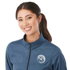 Morgan Recycled Lightweight Jacket for Women Debossing - Denim - Detail On Model