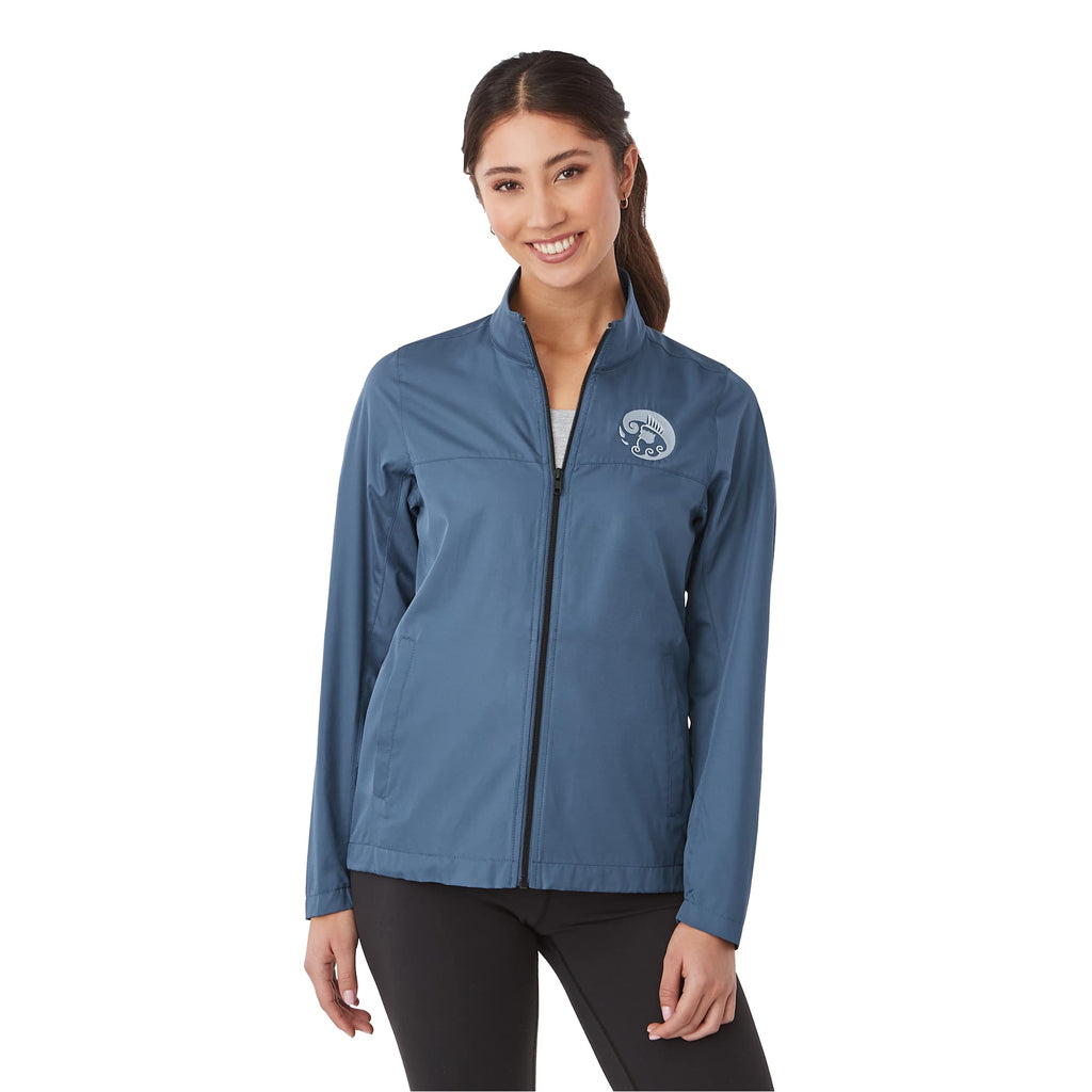 Morgan Recycled Lightweight Jacket for Women Embroidery - Denim - Front On Model 2