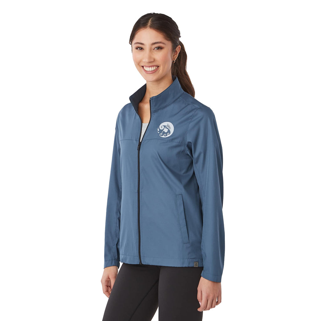 Morgan Recycled Lightweight Jacket for Women Embroidery - Denim - Left Angle On Model