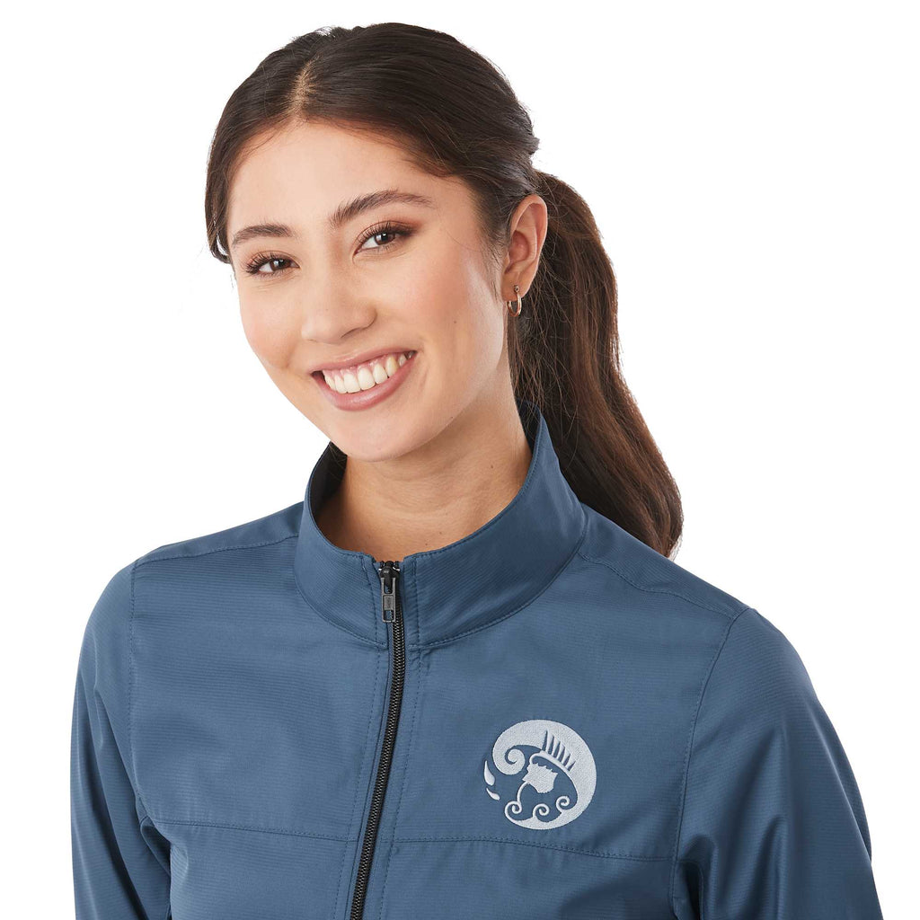 Morgan Recycled Lightweight Jacket for Women Transfer - Denim - Detail On Model