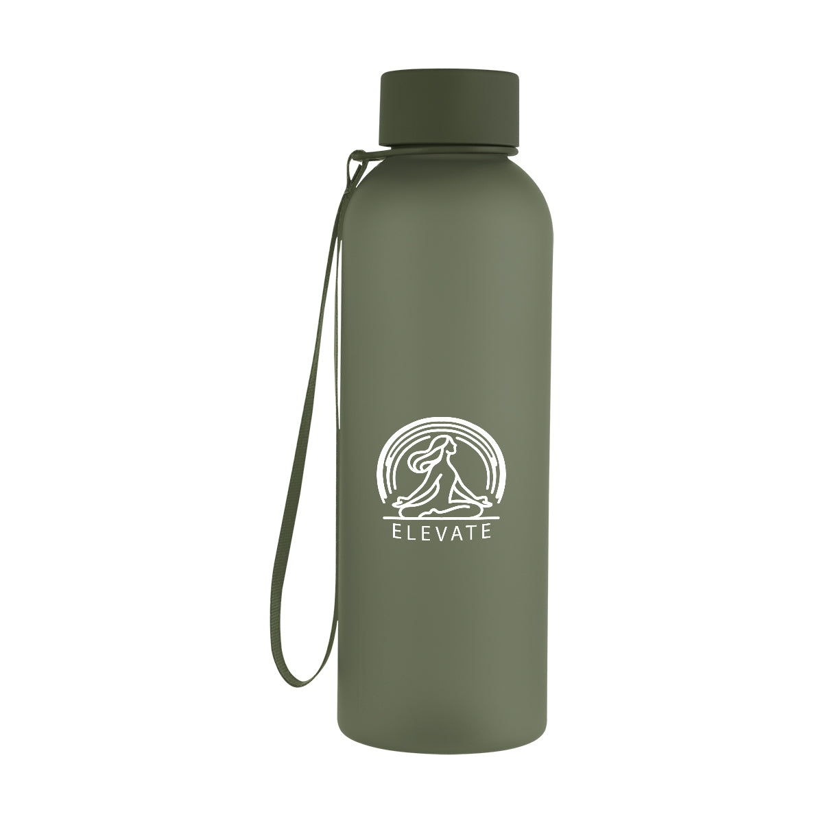 Morgan Rubberized Bottle with Carry Strap, 20 oz - Olive - Silk Screen