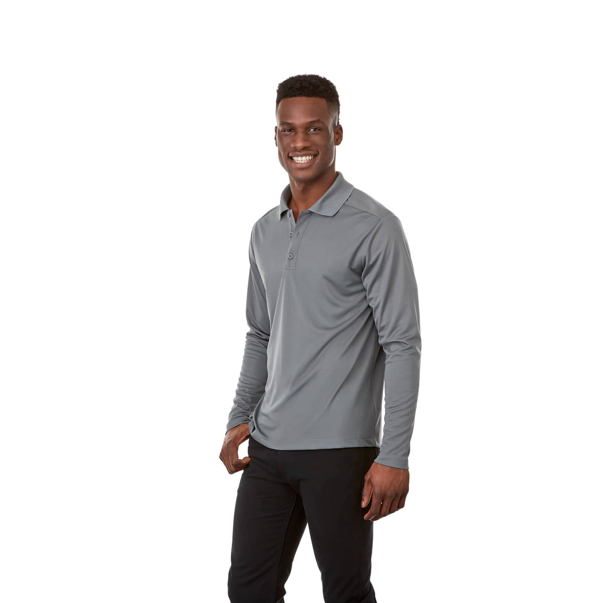 Mori Long Sleeve Performance Polo for Men Embroidery - Steel Grey - On Model