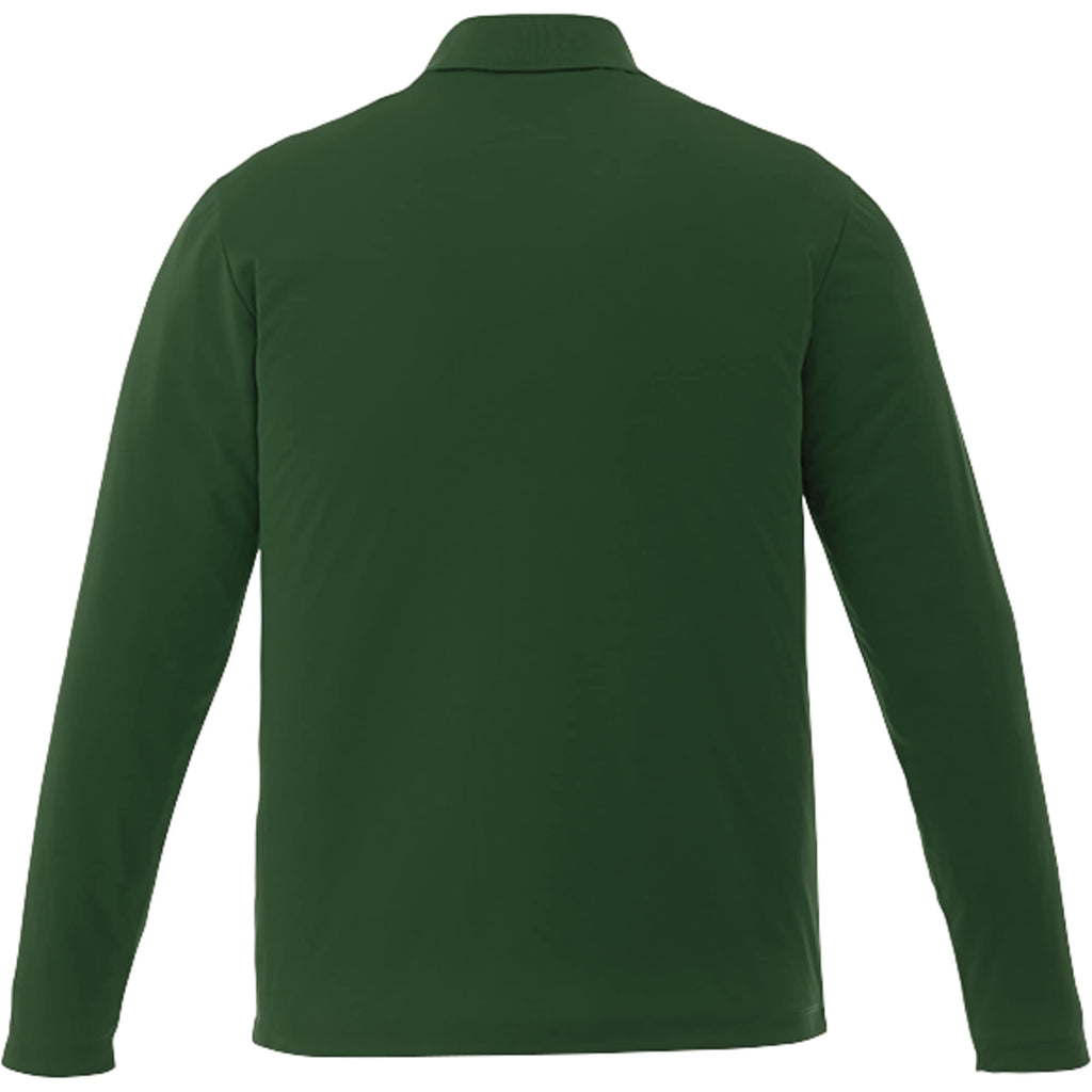 Mori Long Sleeve Performance Polo for Men Laser Engraving - Forest Green - Back Flat