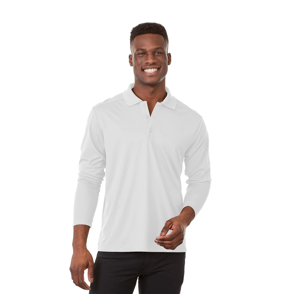 Mori Long Sleeve Performance Polo for Men Laser Engraving - White - Front On Model