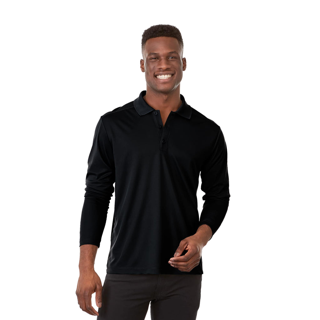 Mori Long Sleeve Performance Polo for Men Transfer - Black - Front On Model