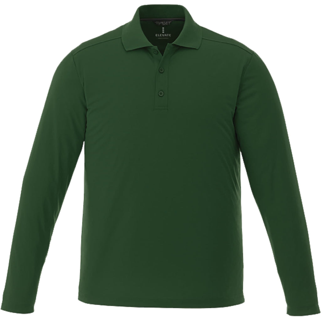Mori Long Sleeve Performance Polo for Men Transfer - Forest Green - Front Flat