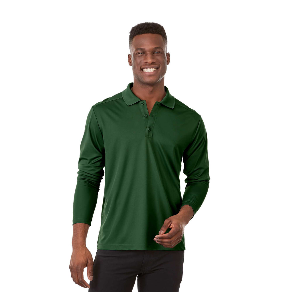 Mori Long Sleeve Performance Polo for Men Transfer - Forest Green - Front On Model