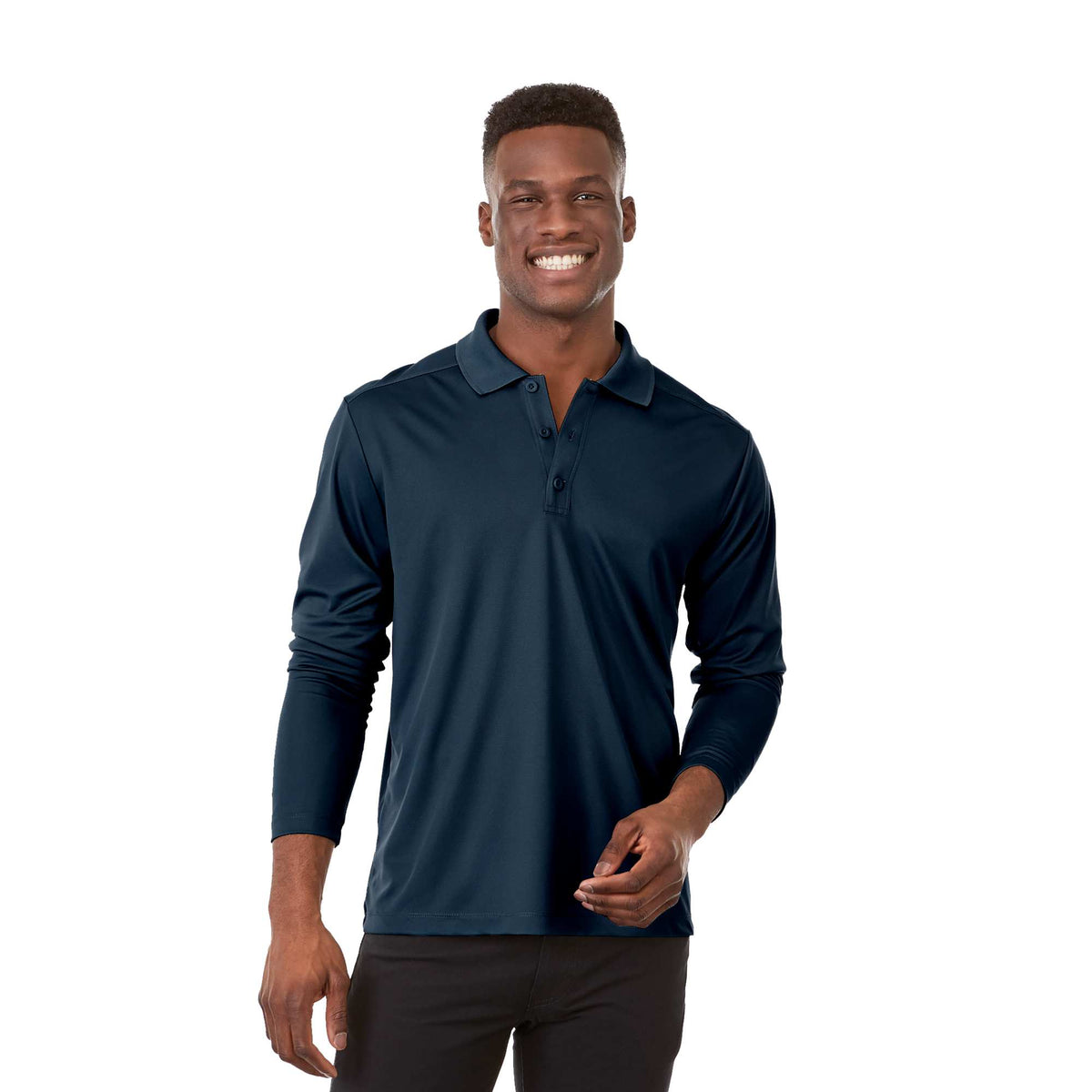 Mori Long Sleeve Performance Polo for Men Transfer - Navy - Front On Model